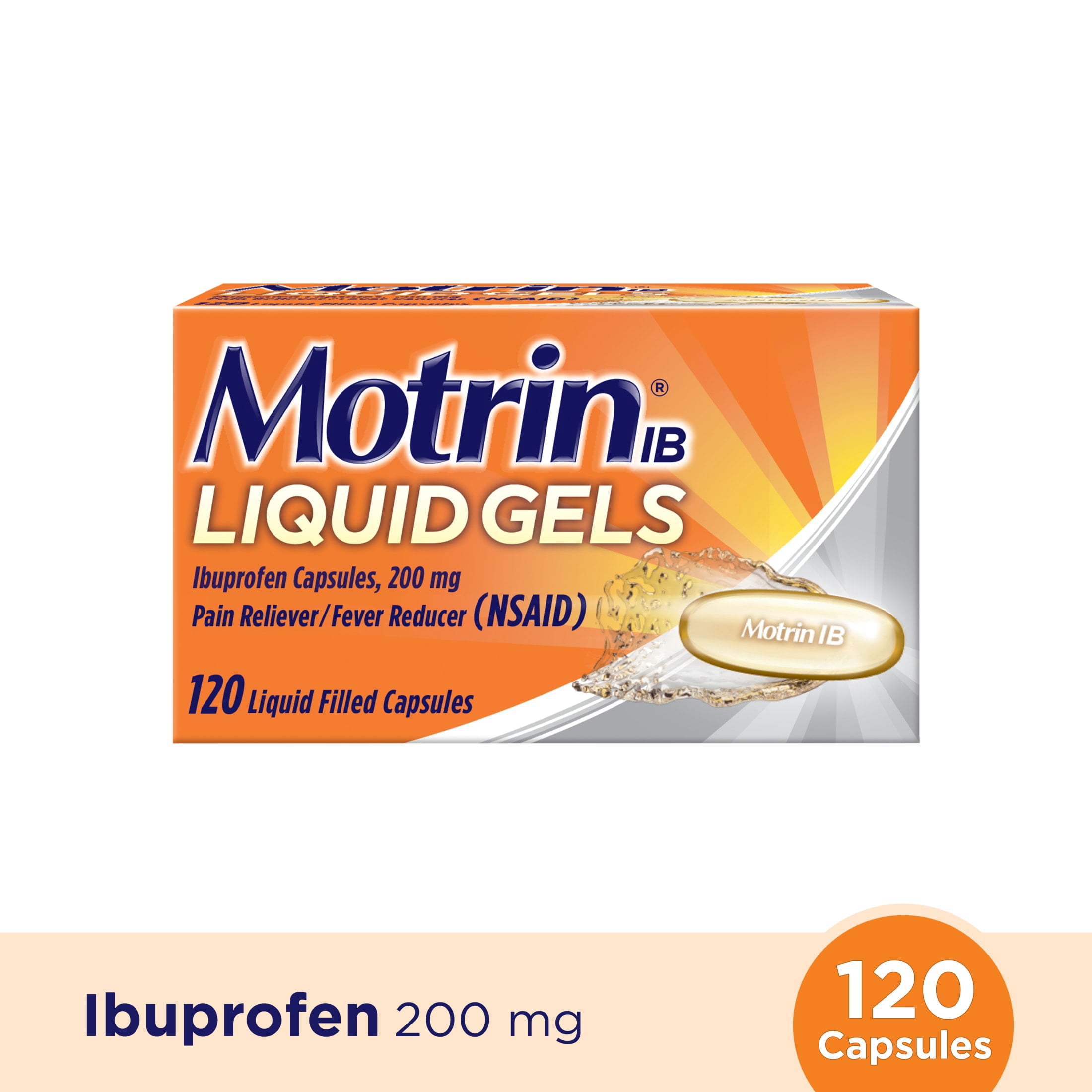 (3 pack) Motrin IB Liquid Gels, Ibuprofen 200mg, Pain & Fever Relief, 120 Count