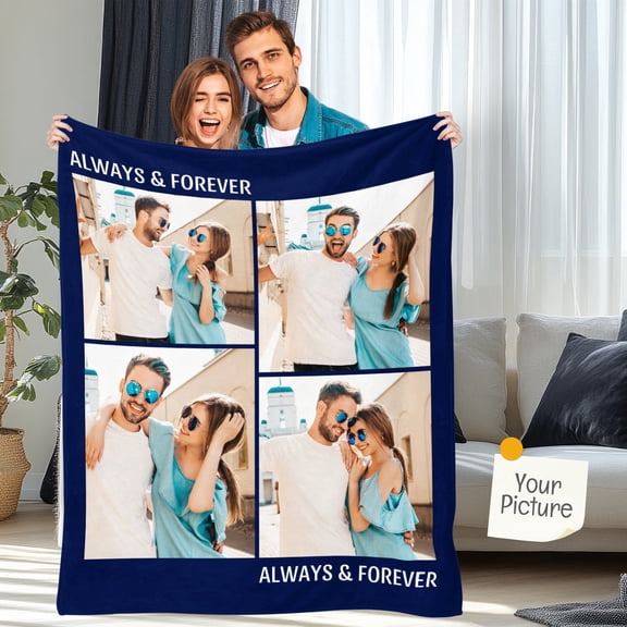 Custom Blanket with Photos Text Personalized Flannel Throw Blankets for Adult Birthday Christmas Halloween Fathers Mothers Valentines Day Gift - 30"x 40"
