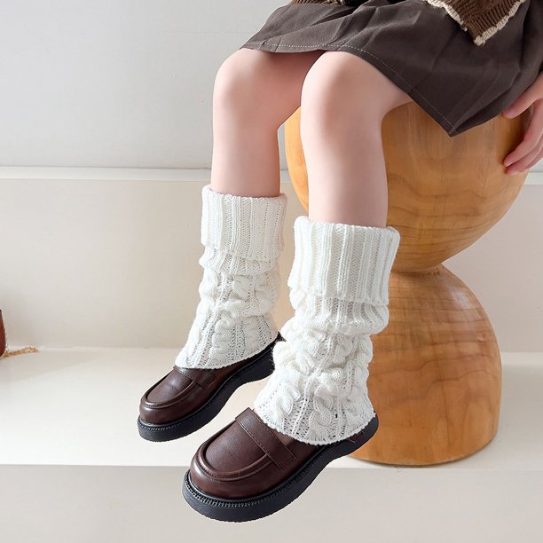 Calcetines de punto de otoño e invierno Lolita bonitos para niños, estilo coreano JK, calcetines cálidos de lana con reborde hasta la mitad de la pantorrilla para niñas