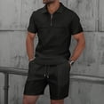 thumbnail image 2 of RYDCOT Men's Summer Casual Loose Track Suits Waffle Lapel Shirt and Elastic Waist Drawstring Shorts Set Casual 2 Pieces Outfits with Pockets Black, 2 of 6