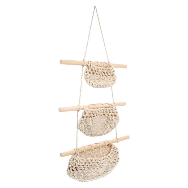 Storage Net Bag Wall Mounted Hand Woven Kitchen Organization Home Supplies 60.5x31cm 1Set