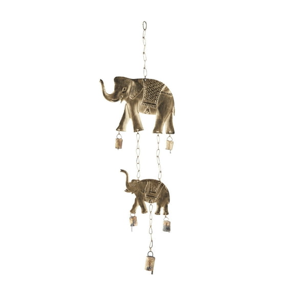 DecMode 28" Brass Metal Elephant Windchime with Bells