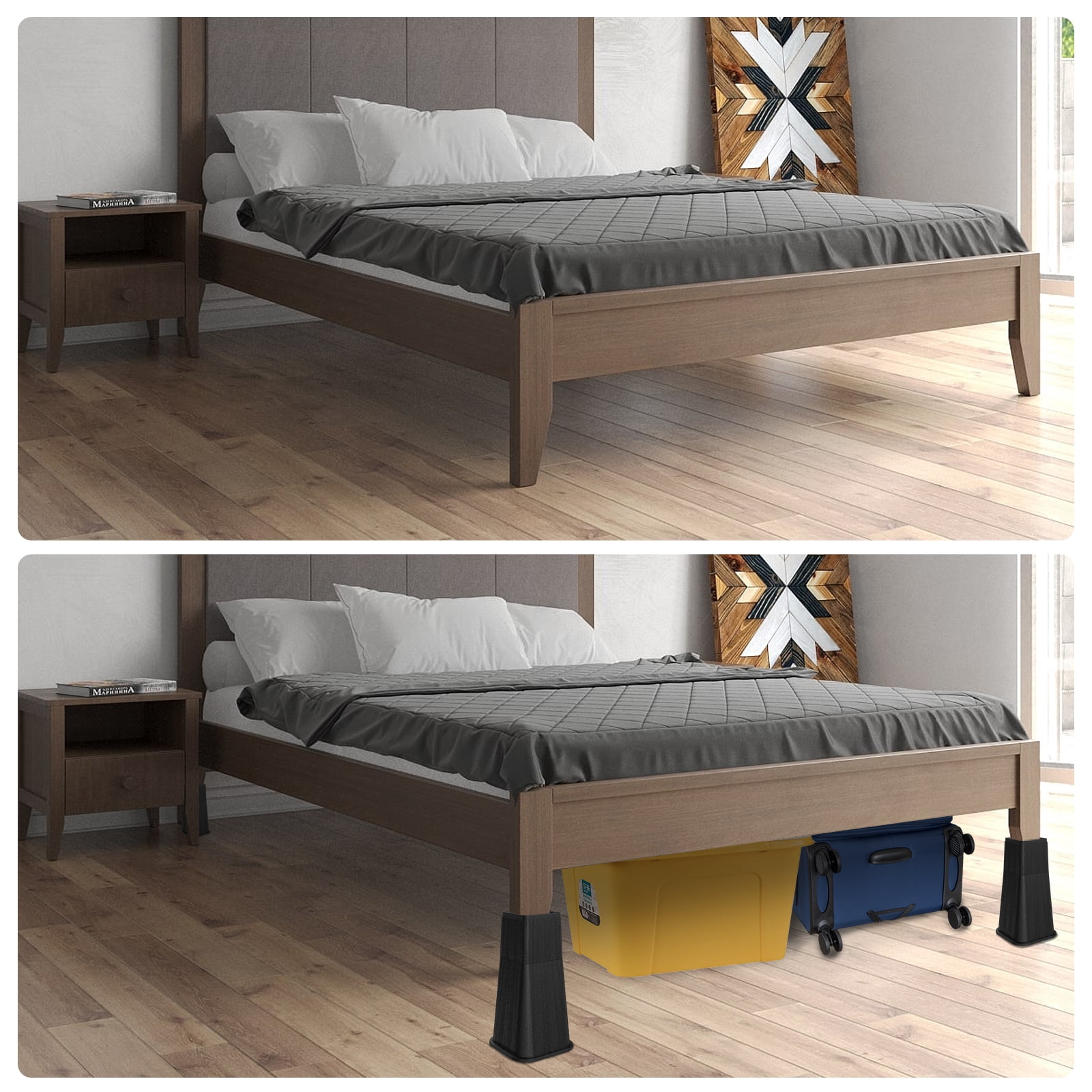 Bed Risers 12 Inch Heavy Duty, Stackable Furniture Risers Lifts 4inch 8inch, 12inch for Table, Desk Leg, Sofa, Couch, Supports Up to 6,000 Lbs, Black, 4 Pack