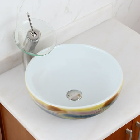 - Elite 1577+f22t Round Magic Color and White Porcelain Ceramic Bathroom Vessel Sink Waterfall Faucet Combo