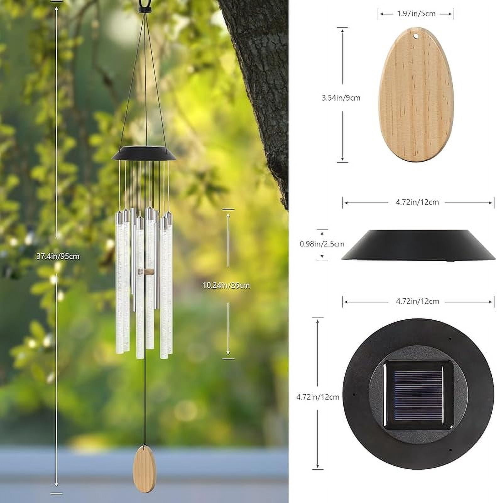 Solar Wind Chimes for Outside,37 Inch Memorial Wind Chimes Gifts for Mom Grandma, 6 LED Tubes Color Changing Waterproof Windchimes Hanging Ornament for Home Outdoor Patio Garden Yard