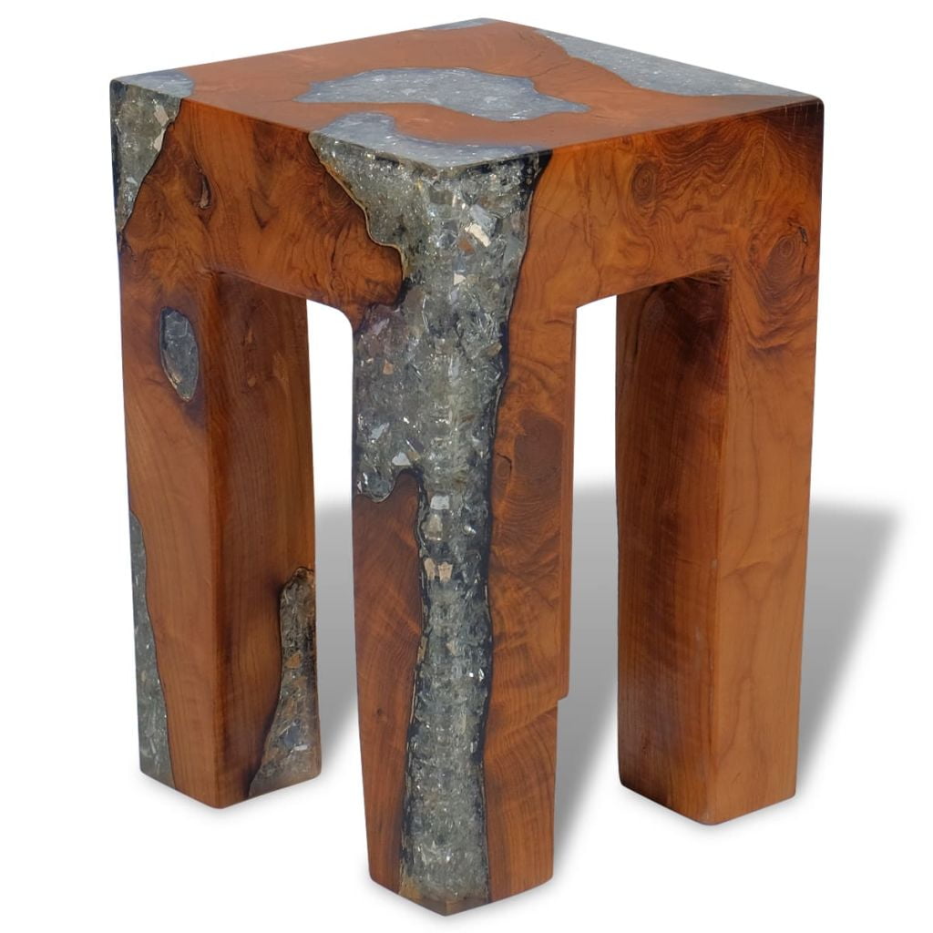 Kepooman 11.8" Modern Solid Teak Wood Square Stool Coffee Table for Patio Living Room Bedroom, Brown