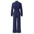 thumbnail image 7 of Jumpsuit Women Casual Jumpsuits Loose Fit Belted Dressy Long Sleeve Crewneck Autumn Jumpsuit Long Wide Legs Formal Rompers,Blue Women'S Polyester Jumpsuit XL, 7 of 7