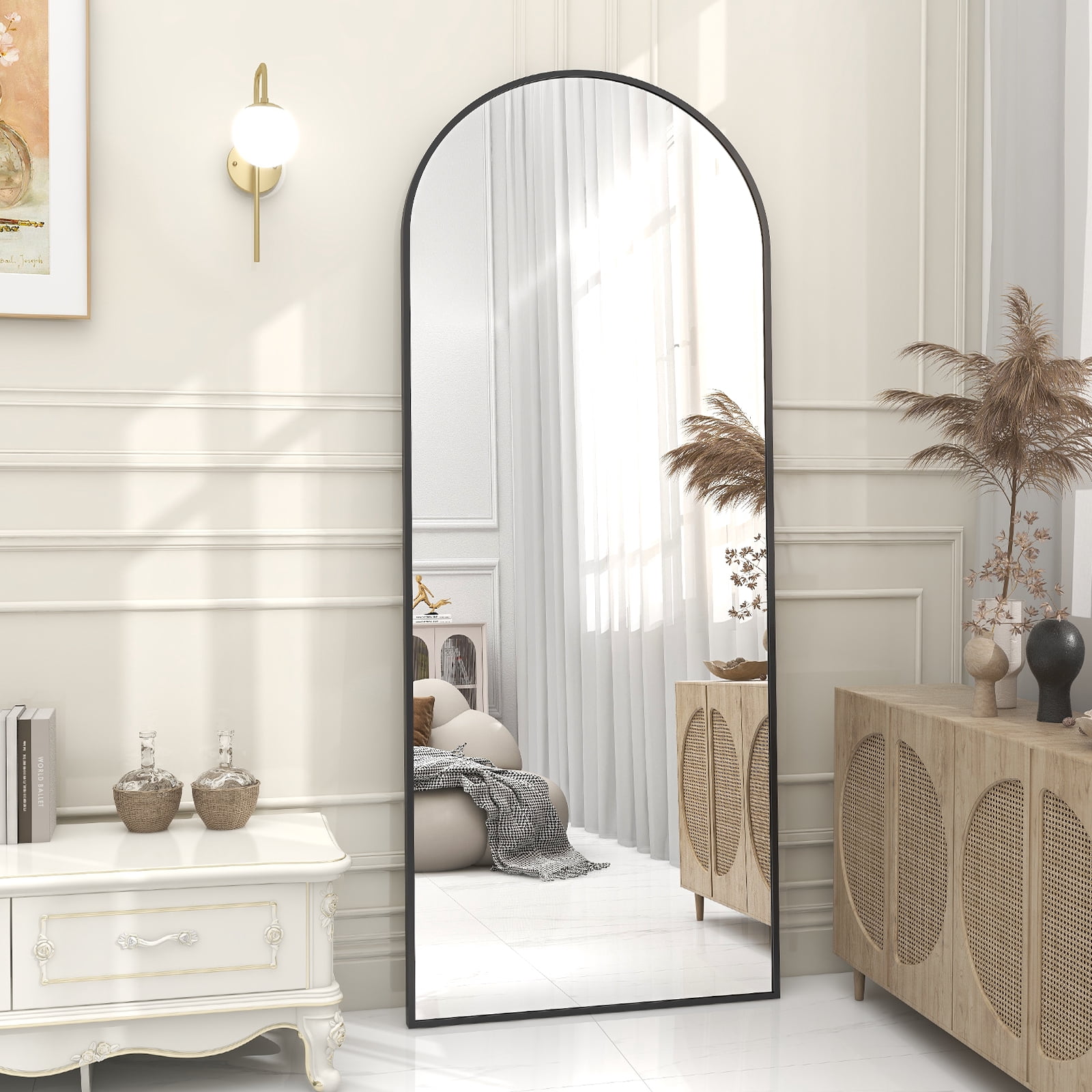 SHATTERVIEW 71"x30" Arched Floor Mirror Full Length Standing Body Dressing Mirror, Black