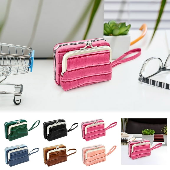 Ladies Wallet,Purse for Women,Large Capacity Multi Credit Card Wallet 2 in 1 Womens Card Wallet Purse with Wrist Strap Zip Kiss Buckle Coin Wallet,Leather Ladies' Hand Organ Coin Purse