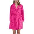 thumbnail image 1 of Women's Flannel Robe, Hooded Thick Fleece Bathrobe, Long Cozy Home Wear for Winter, 1 of 3