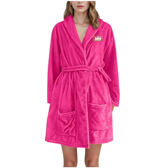 Women's Flannel Robe, Hooded Thick Fleece Bathrobe, Long Cozy Home Wear for Winter