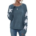 thumbnail image 2 of Women's Star Pattern Crewneck Sweater Lightweight Long Sleeve Pullover (Army Green, L), 2 of 3