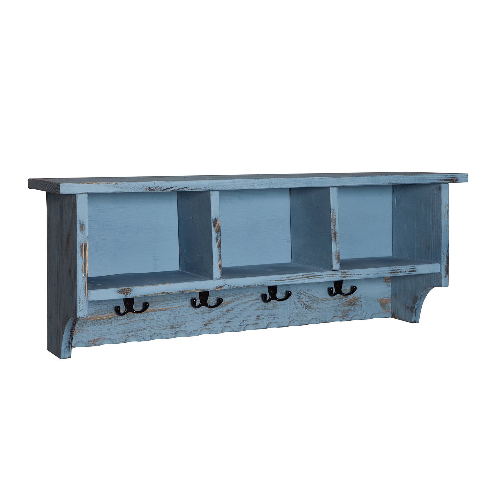 Country Cottage Coat Hooks and Bench Set, Blue Antique Finish