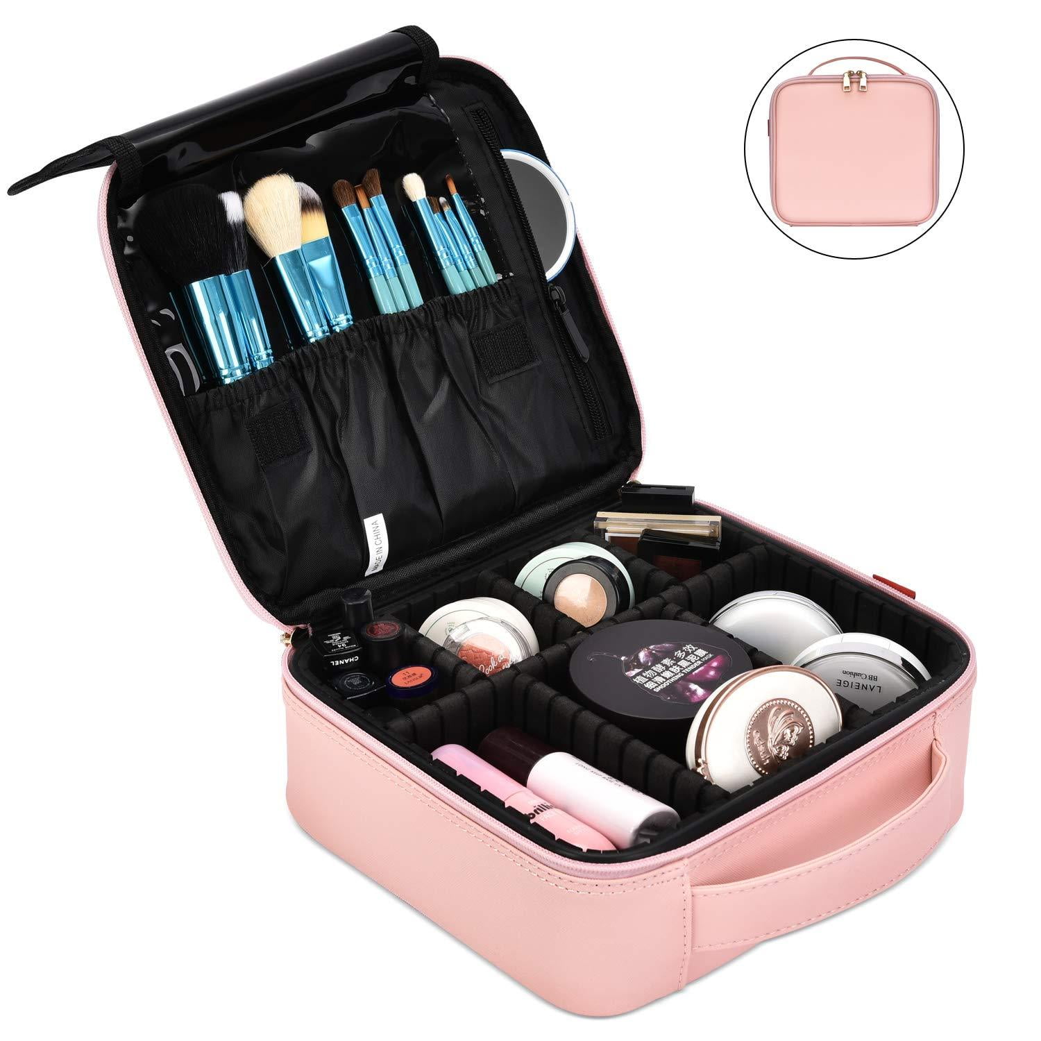Makeup Bag Travel Cosmetic Bag for Women Cute Makeup Case Large Leather  Cosmetic Train Case Organizer with Adjustable Dividers for Cosmetics Make  Up Tools Toiletry Jewelry,Rose go 