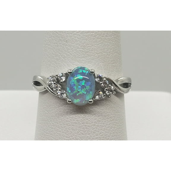 Size 9, Blue Fire Opal Topaz Sterling Silver Ring