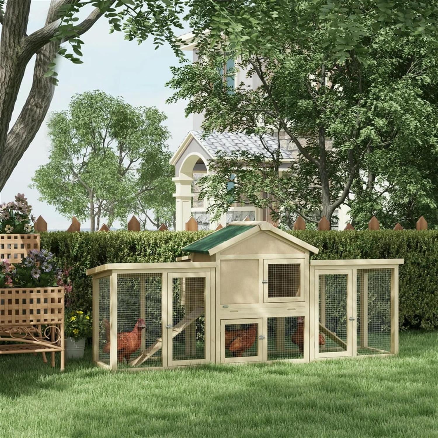 Demi Bonn 80" Wooden Chicken Coop with Nesting Box, Double Runs, Pull-out Tray, Outdoor Hen House for 2-4 Chickens, Large Rabbit Hutch, Beige
