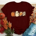 thumbnail image 2 of Odeerbi Thanksgiving Shirts For Women 2025 Fashion Summer Round Neck Leisure Short Sleeve Pumpkin Printing Tops Burgundy, 2 of 5