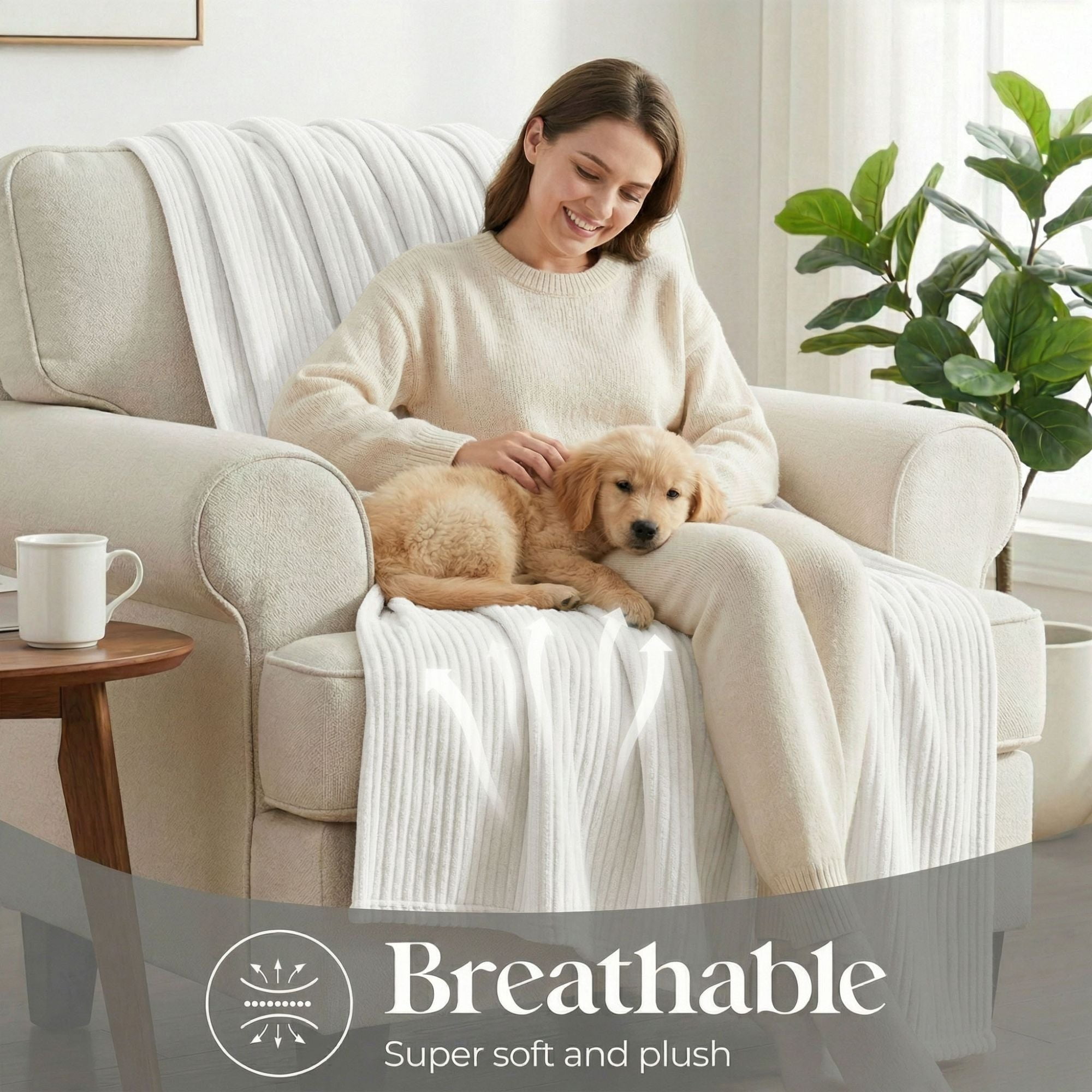 Superior Kacey Ribbed Fluffy Fleece Blanket, Twin Size, White