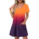 thumbnail image 1 of Vestido Corto de Verano Moda Gradiente Corto de Manga en V Cuello Vestido Casual, Poliéster Ligero de Verano, Lavado de Manos, 1 of 9