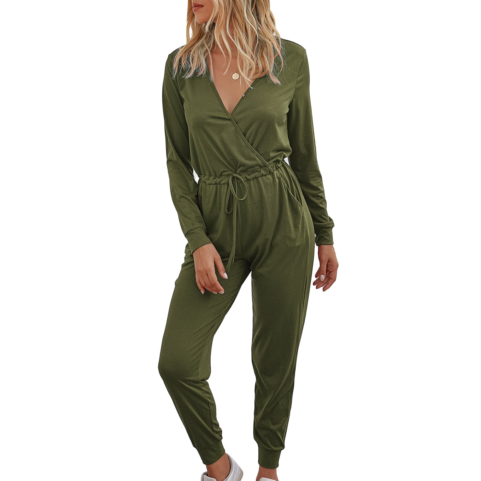 Green long sleeve jumpsuit sale