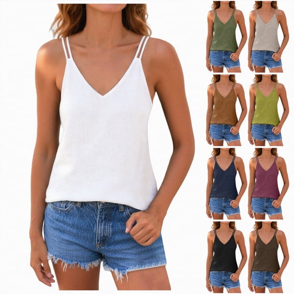 vigerkar Womens V Neck Spaghetti Strap Tank Tops Dressy Casual Camisole Blouses Sleeveless Loose Cami Basic Tank Shirt (Light Green, S)