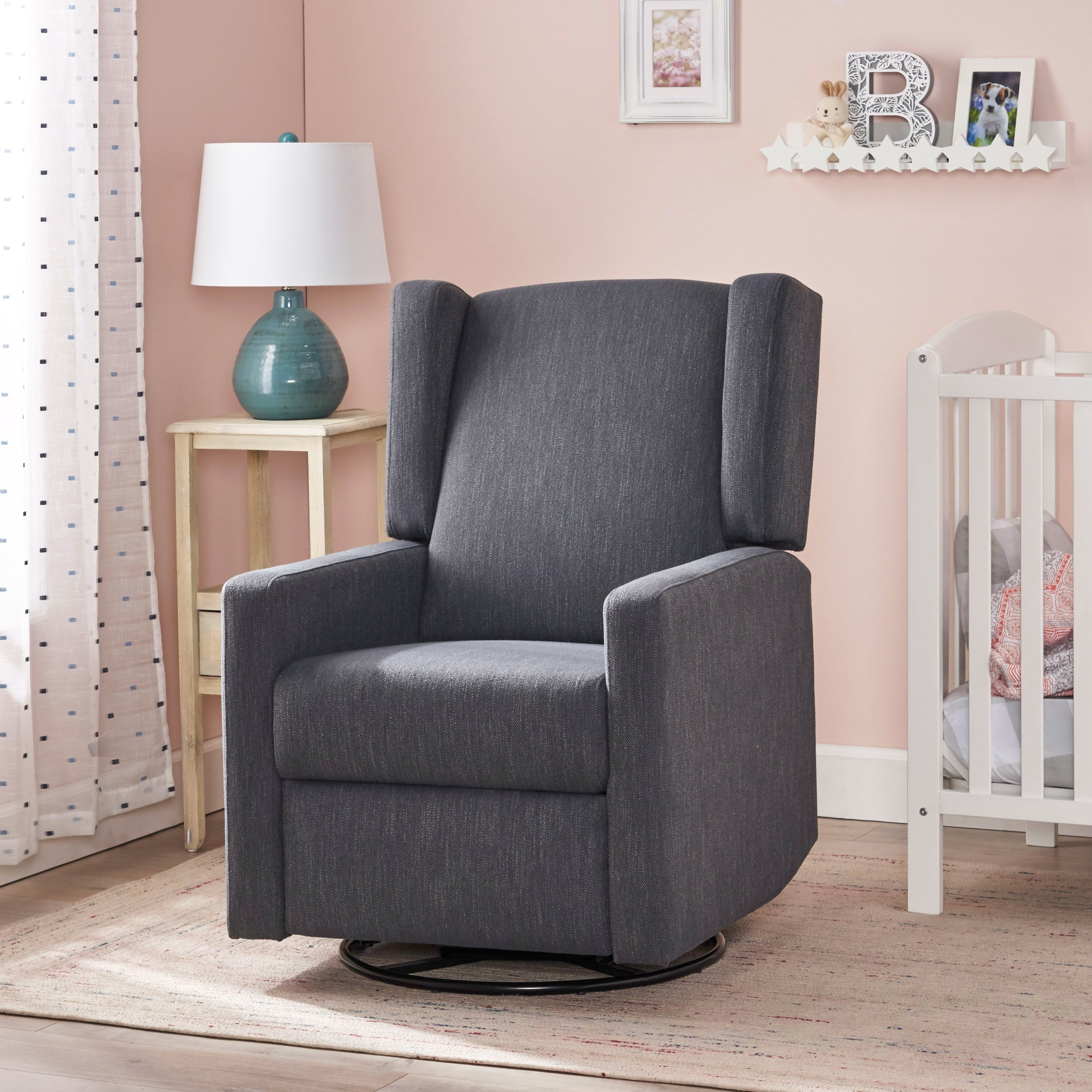 GDF Studio Landau Contemporary Fabric Upholstered Swivel Recliner, Charcoal and Black