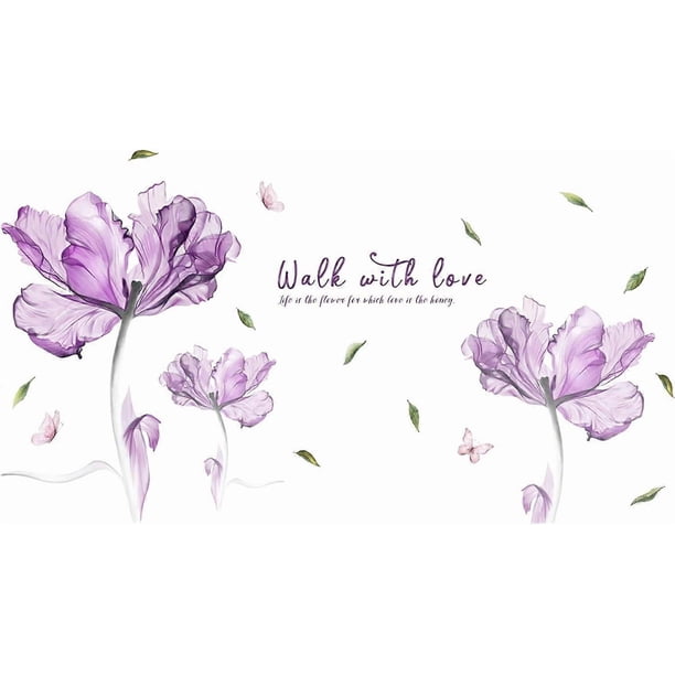 Large Purple Flower Wall Stickers, Removable DIY Romantic Purple Flower Vine Wall Decals Murals Peel and Stick 3D Wall Art Stickers Murals Home Decor
