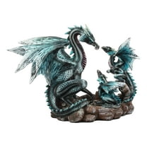 Ebros Narygos Blue Iceberg Mother Dragon With Baby Dragons Statue Home Decor Resin Fantasy Dragon Family Sculptural 10"H