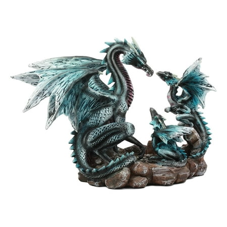 Mother And Baby Figurines Ebros Narygos Blue Iceberg Mother Dragon With Baby Dragons Statue Home Decor Resin Fantasy Dragon Family Sculptural 10