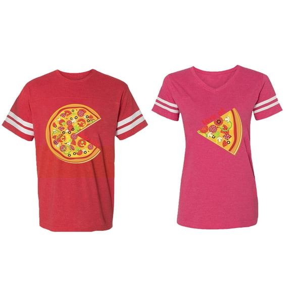 Firts Bite Love at Matching Couple Cotton Jerseys (Men Red / Women Pink) (Men M / Women S)