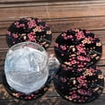 thumbnail image 4 of CARIBOU Drink Round Fabric Felt Neoprene Coasters Set of 4pcs, Spring Flowers Cherry Blossom On Black BG, 4 of 4