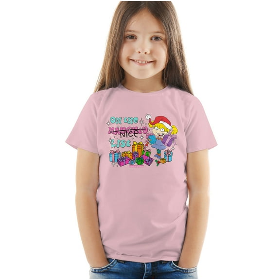 Rugrats Christmas Angelica On Santa's Naughty List Kids T Shirt (2) for Toddler Boys and Girls, Pink