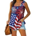 thumbnail image 2 of Wycnly 4th of July Tank Top for Women Breathable Comfy Pleated Hem Shirts Independence Day Tunic Vest Summer US Flag Print Square Neck Sleeveless Fashion Blouses Red l, 2 of 4
