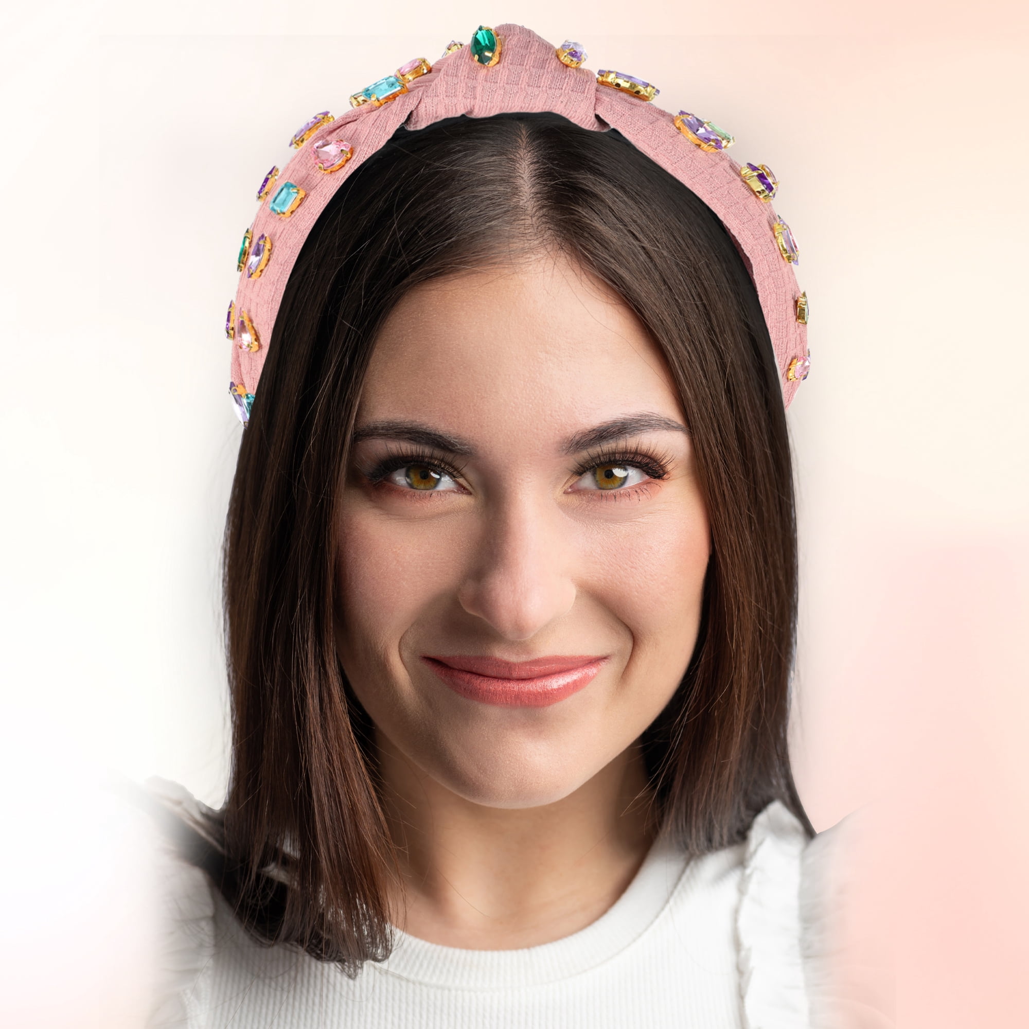 Unique Bargains Rhinestone Retro Knotted Headband Pink 5.12"x1.26"