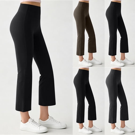 EOYWHK Capri Leggings for Women Wide-Leg High Waisted Athletic Pants Stretchy Workout Capris for Women Black L