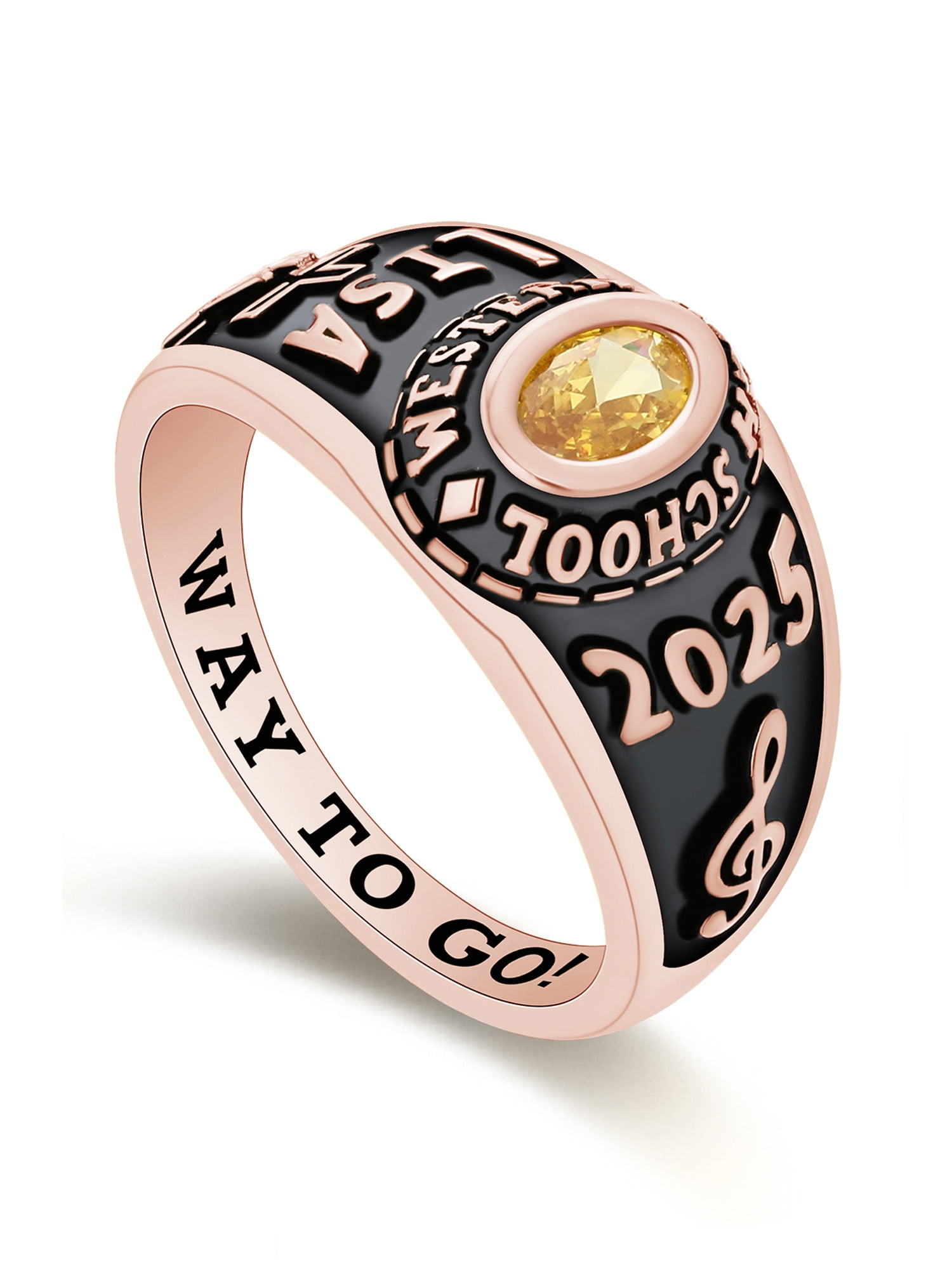 Mementos USA Customized Petite Women's Class Ring Sterling Silver for High School College-Rose Gold