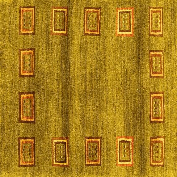 Ahgly Company Indoor Square Abstract Yellow Contemporary Area Rugs, 4' Square