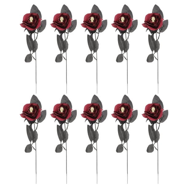 10pcs Halloween Fano Rose Rose Rose artificial decorativo con cráneo para la fiesta de Halloween
