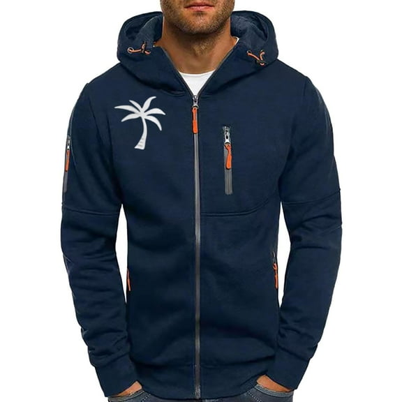 PNTUTB Men's Winter Warm Comfy Coat Oversize Multi-pocket Long Sleeve Printed Zipper Drawstring Coat