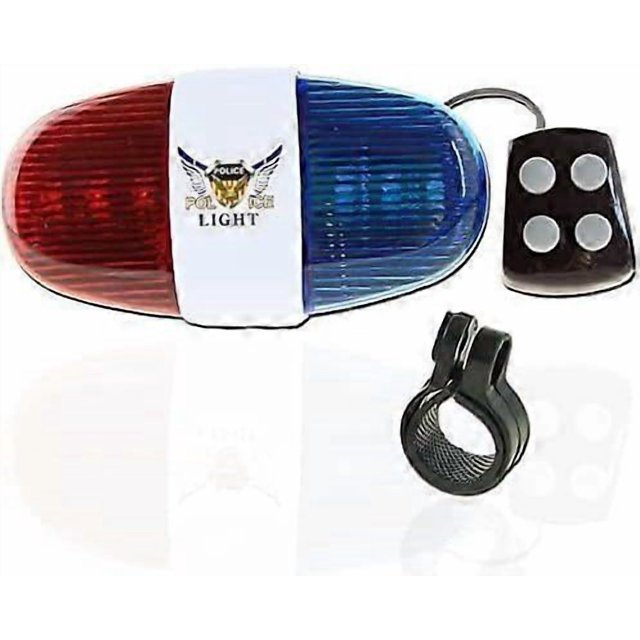 LED Police Bike Light with 4 Sound Sirens, Trumpet, Bicycle Horn Suitable for Adults and Children, Black/Red