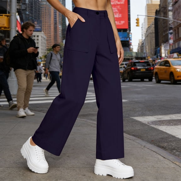 FENGGHAO Women Linen Pants Wide Leg Side Slit Ankle Pants High Waist Casual Loose Beach Pant Cropped Trousers