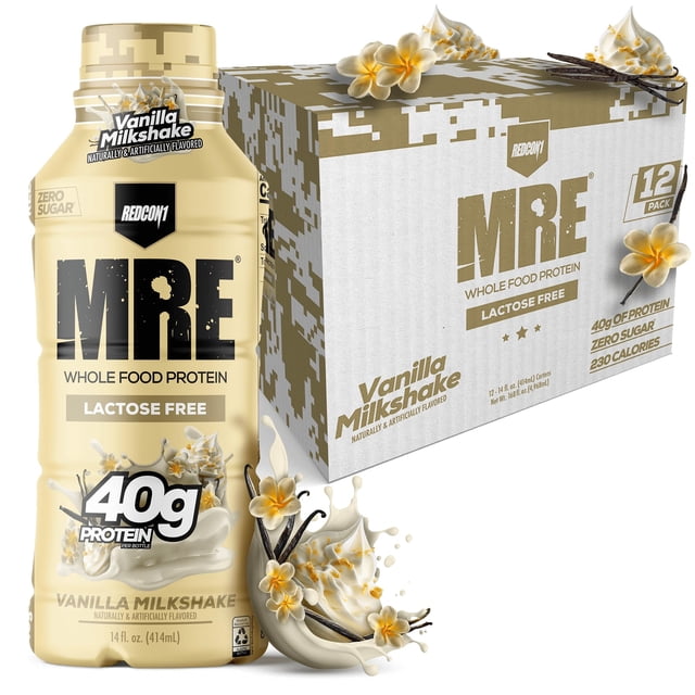 Batido proteico REDCON1 MRE, batido de vainilla, 40 g, paquete de 12