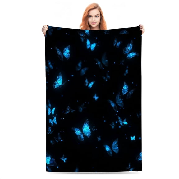 Floating Blue Butterflies Lightweight Flannel Printed Blanket - Ultra Soft & Warm, All-Season Cozy Plush for Couch, Bed, Office, Camping Nap - Perfect Decorative Gift