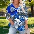 thumbnail image 2 of Plus Size Floral Print Tops for Women Trendy Casual V Neck Graphic Tee Tshirts Loose Fit 3/4 Sleeve Clothes (2XL, Blue), 2 of 6