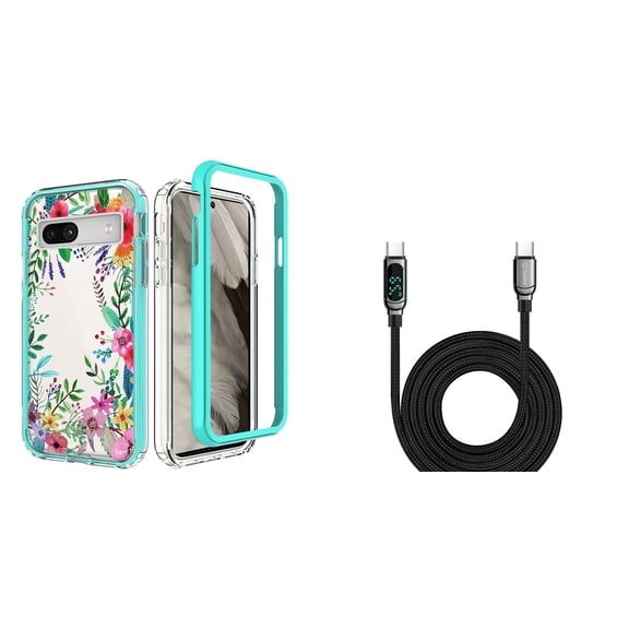 BD Hybrid Protector Case for Google Pixel 7a with Digital LED Display Fast Charging USB-C to USB-C Cable (3.3 Feet)