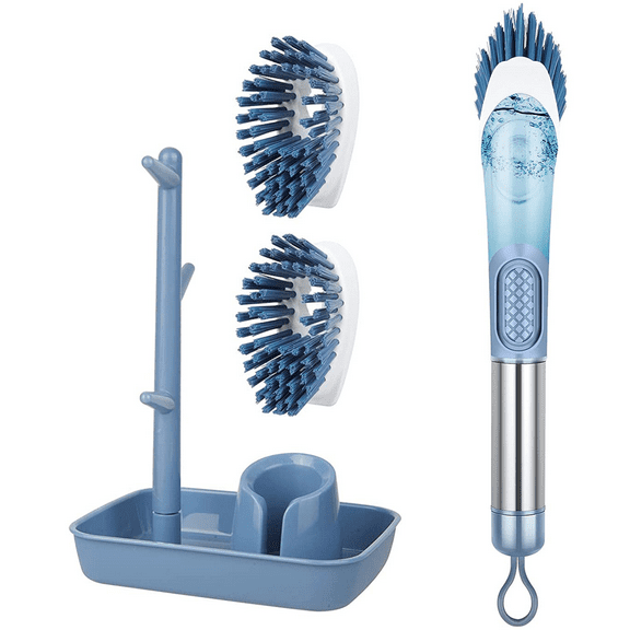 Kogiio Dish Brush with Soap Dispenser - Kitchen Dish Brush with 3 Brush Replacement Heads