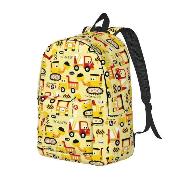 Vsdgher Funny Construction Vehicles Print Canvas Backpack Travel Rucksack Unisex Knapsack 15.7/17.7Inch Laptop Backpack for Work,College-Medium
