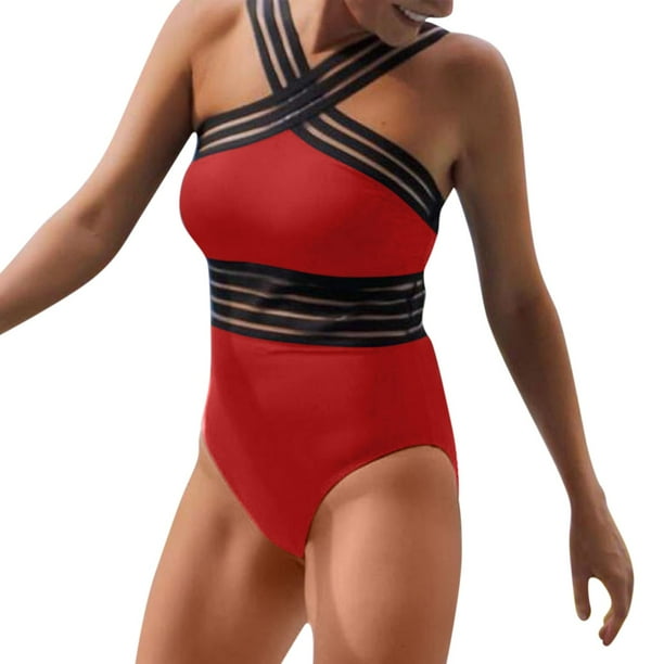 Gibobby Traje de Baño Sexy Bikini Traje de baño de mujer Trajes de baño cruzados en la parte delantera Trajes de baño huecos Monokinis(Rojo,CH)