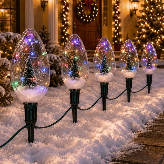 10 Lights Jumbo C70 Christmas Pathway Lights Outdoor, LED ip44 Waterproof Christmas Lights Decor With Stakes
