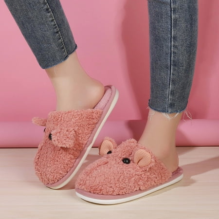

Gubotare House Slippers For Men Cute Reindeer Slippers Plush Soft Warm Home Indoor Shoes Pink 6